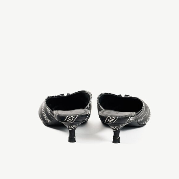 Balenciaga Black & White Logo-Printed BB Knife Mules - Picture 4 of 12